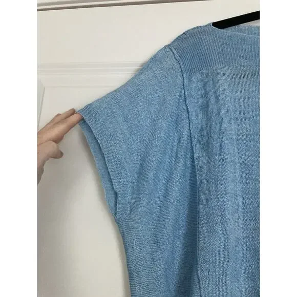 Eileen Fisher Womens Small Linen Delave Bateau Neck Box Top Sky Blue Coastal - Picture 2 of 9